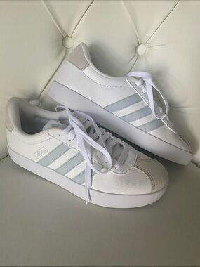 😍NIB adidas VL Court 3.0 White/Halo Blue/Grey Sneakers 👟 8.5